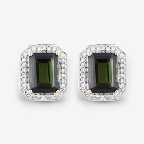 3.57 Carat Genuine Green Tourmaline and White Diamond 14K Yellow Gold Earrings Bids.com