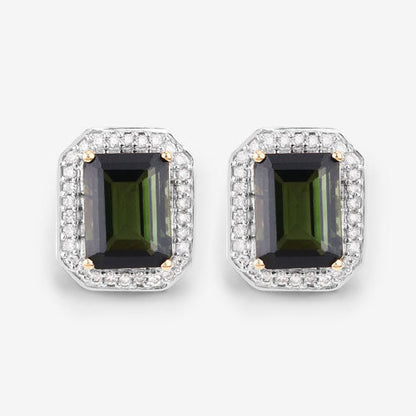3.57 Carat Genuine Green Tourmaline and White Diamond 14K Yellow Gold Earrings Bids.com