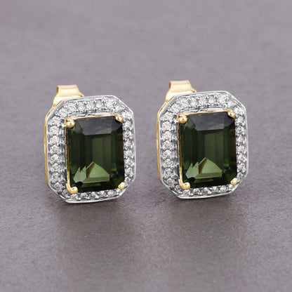 3.57 Carat Genuine Green Tourmaline and White Diamond 14K Yellow Gold Earrings Bids.com