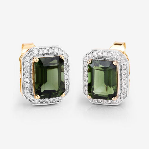 3.57 Carat Genuine Green Tourmaline and White Diamond 14K Yellow Gold Earrings Bids.com