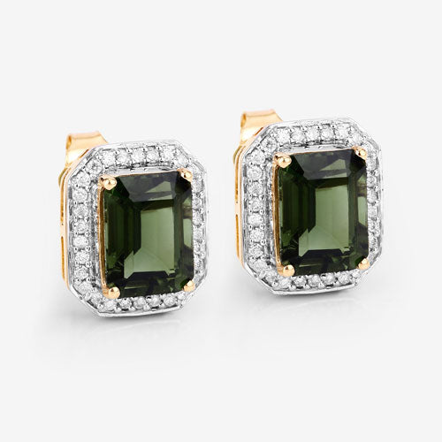 3.57 Carat Genuine Green Tourmaline and White Diamond 14K Yellow Gold Earrings Bids.com