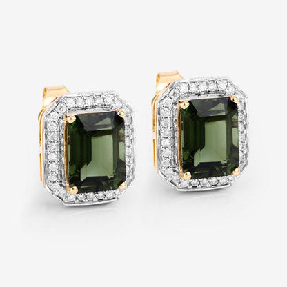 3.57 Carat Genuine Green Tourmaline and White Diamond 14K Yellow Gold Earrings Bids.com