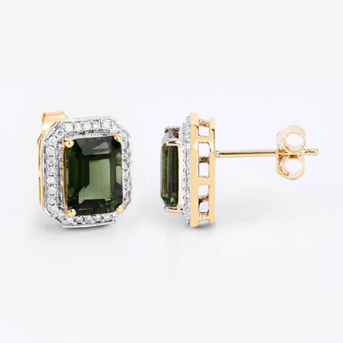 3.57 Carat Genuine Green Tourmaline and White Diamond 14K Yellow Gold Earrings Bids.com