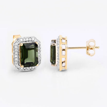 3.57 Carat Genuine Green Tourmaline and White Diamond 14K Yellow Gold Earrings Bids.com
