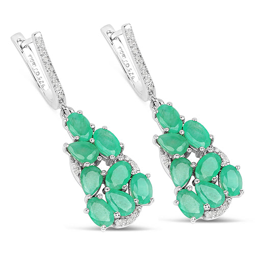 6.69 Carat Genuine Emerald and White Diamond .925 Sterling Silver Earrings Bids.com