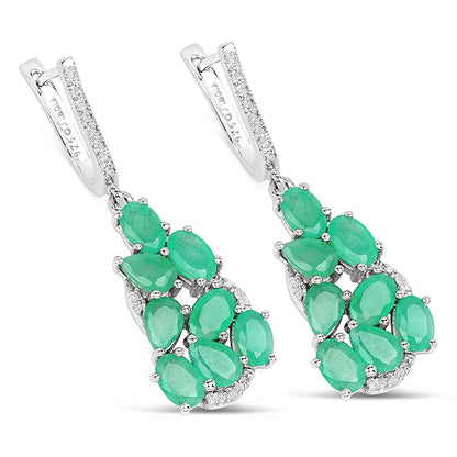 6.69 Carat Genuine Emerald and White Diamond .925 Sterling Silver Earrings Bids.com