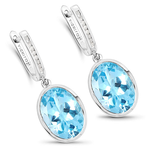 15.13 Carat Genuine Blue Topaz and White Diamond .925 Sterling Silver Earrings Bids.com