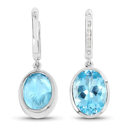 15.13 Carat Genuine Blue Topaz and White Diamond .925 Sterling Silver Earrings Bids.com