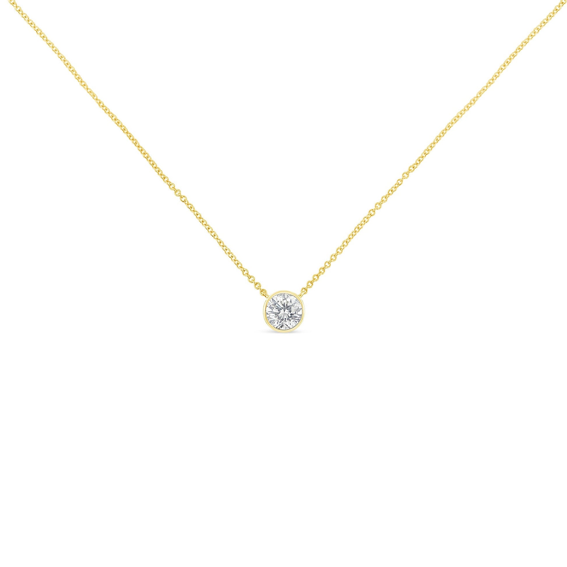 10K Yellow Gold 1/3 Carat Round Brilliant-Cut Diamond Modern Bezel-Set Solitaire 16"-18" Pendant Necklace (H-I Color, SI2-I1 Clarity) Bids.com
