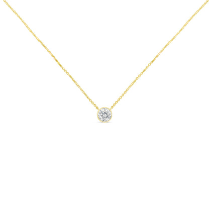 10K Yellow Gold 1/3 Carat Round Brilliant-Cut Diamond Modern Bezel-Set Solitaire 16"-18" Pendant Necklace (H-I Color, SI2-I1 Clarity) Bids.com