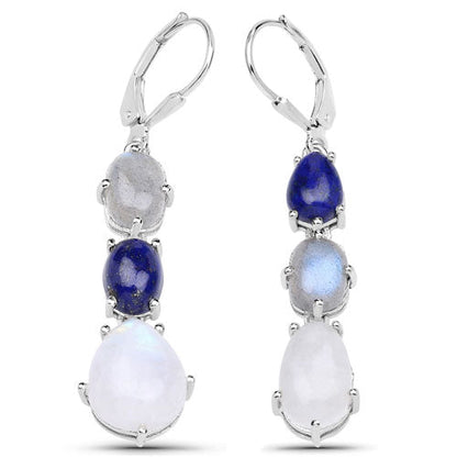 10.17 Carat Genuine Lapis, Labradorite and White Rainbow Moonstone .925 Sterling Silver Earrings Bids.com
