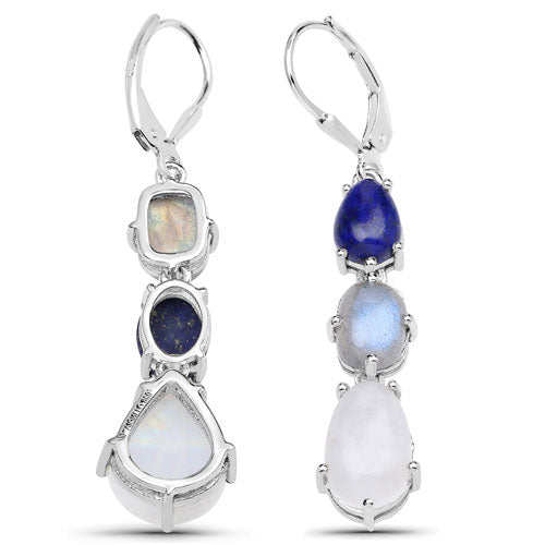 10.17 Carat Genuine Lapis, Labradorite and White Rainbow Moonstone .925 Sterling Silver Earrings Bids.com