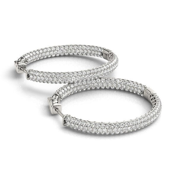 14k White Gold Two Row Pave Set Diamond Hoop Earrings (7 cttw) Bids.com