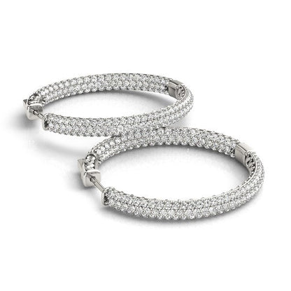 14k White Gold Two Row Pave Set Diamond Hoop Earrings (7 cttw) Bids.com