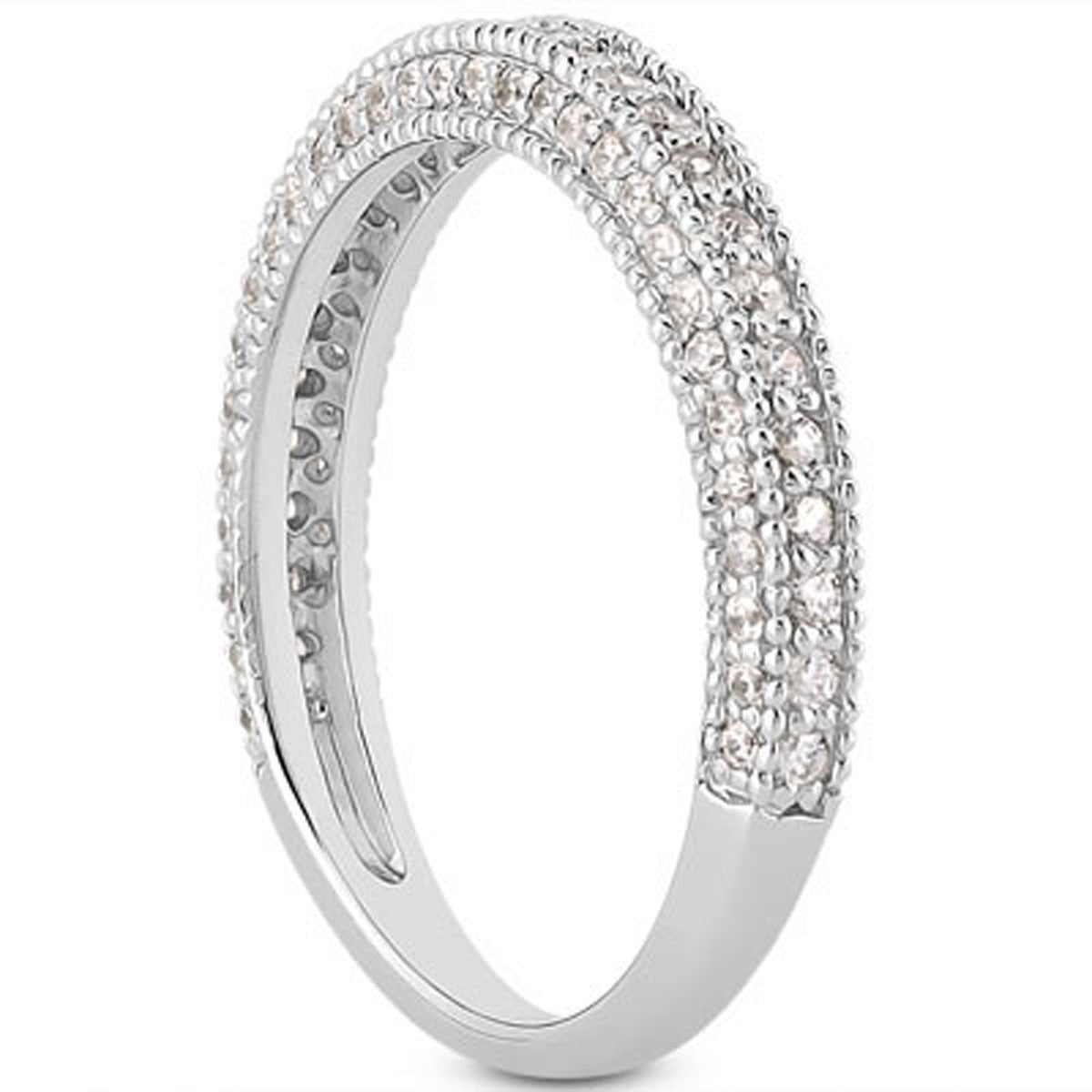 14k White Gold Fancy Pave Diamond Milgrain Textured Wedding Ring Band Bids.com