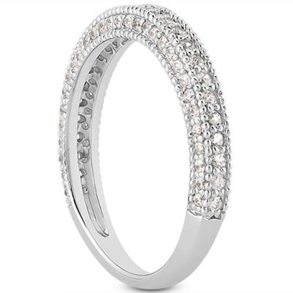 14k White Gold Fancy Pave Diamond Milgrain Textured Wedding Ring Band Bids.com