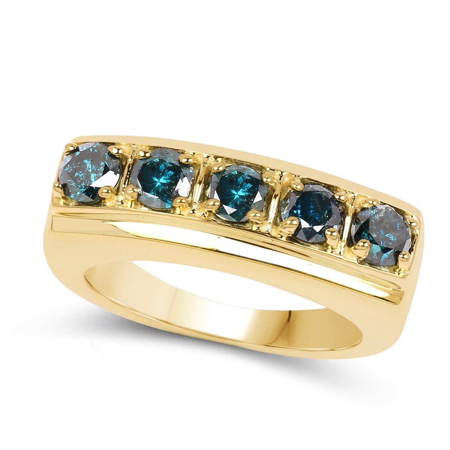 14K Yellow Gold Plated 1.25 Carat Genuine Blue Diamond .925 Sterling Silver Ring Bids.com