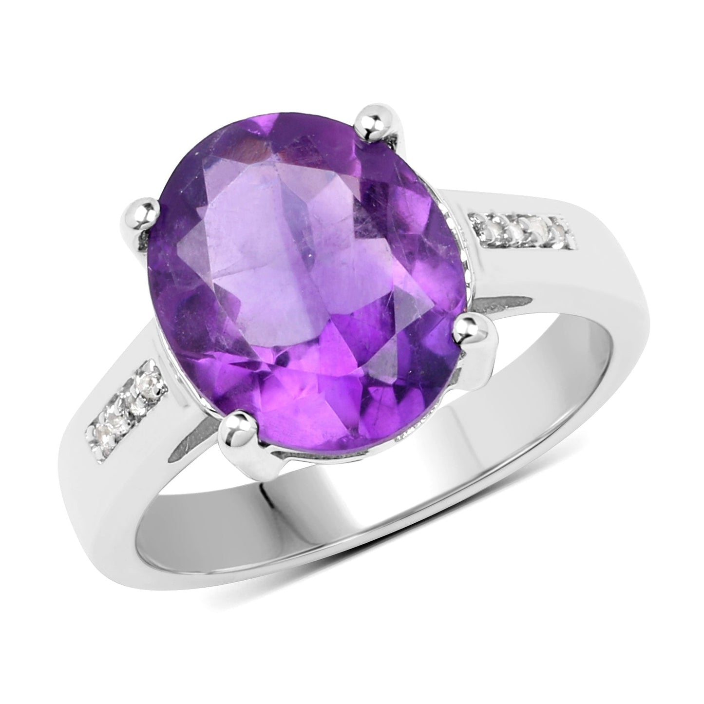 3.84 Carat Genuine  Amethyst and White Topaz .925 Sterling Silver Ring Bids.com