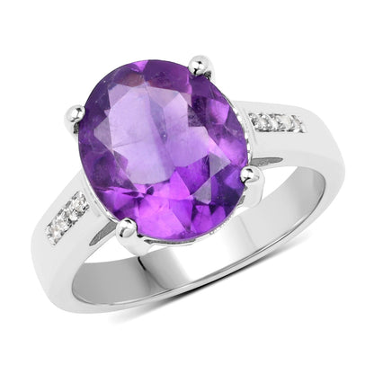 3.84 Carat Genuine  Amethyst and White Topaz .925 Sterling Silver Ring Bids.com