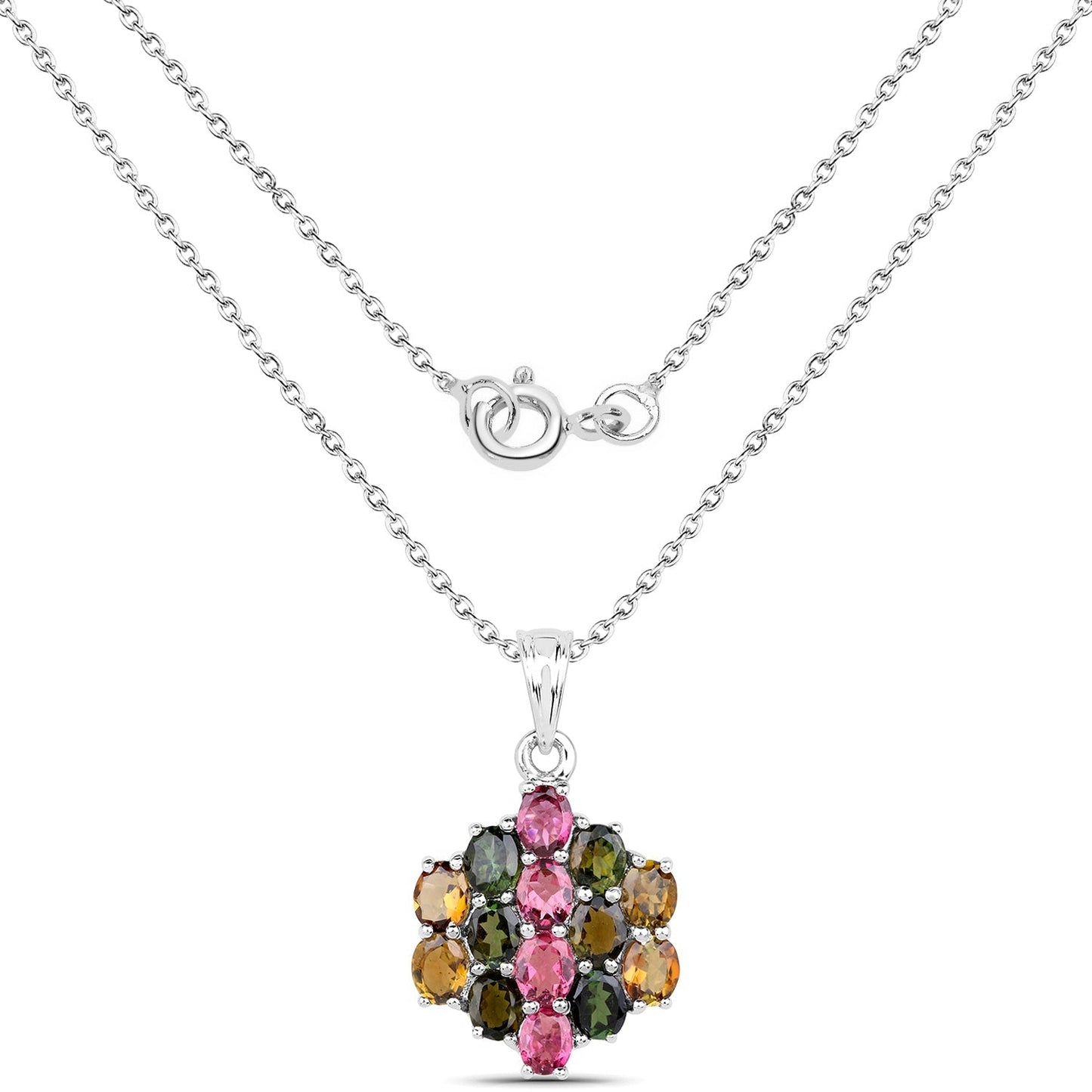 4.34 Carat Genuine Pink Tourmaline, Green Tourmaline & Brown Tourmaline .925 Sterling Silver Pendant Bids.com