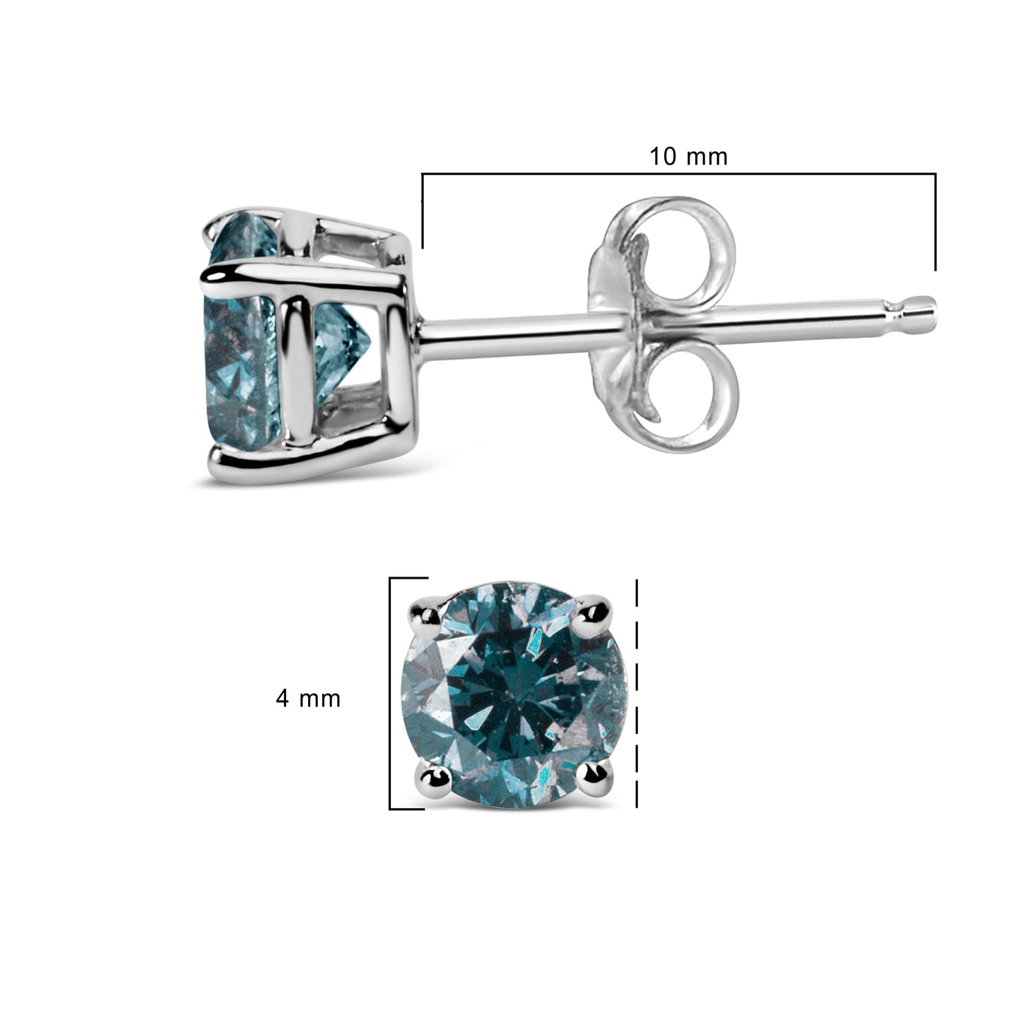 14K White Gold 1/2 Cttw Round Brilliant Cut Lab Grown Blue Diamond 4-Prong Classic Solitaire Stud Earrings (Blue Color, VVS2-VS1 Clarity) Bids.com