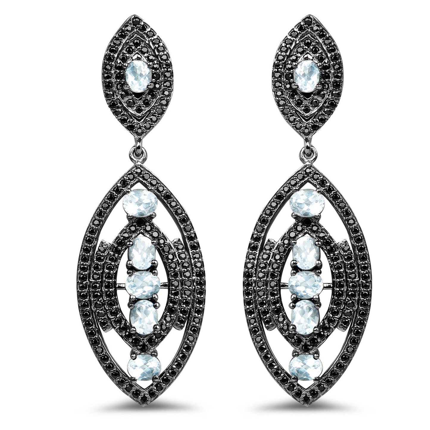 8.80 Carat Genuine Blue Topaz and Black Spinel .925 Sterling Silver Earrings Bids.com