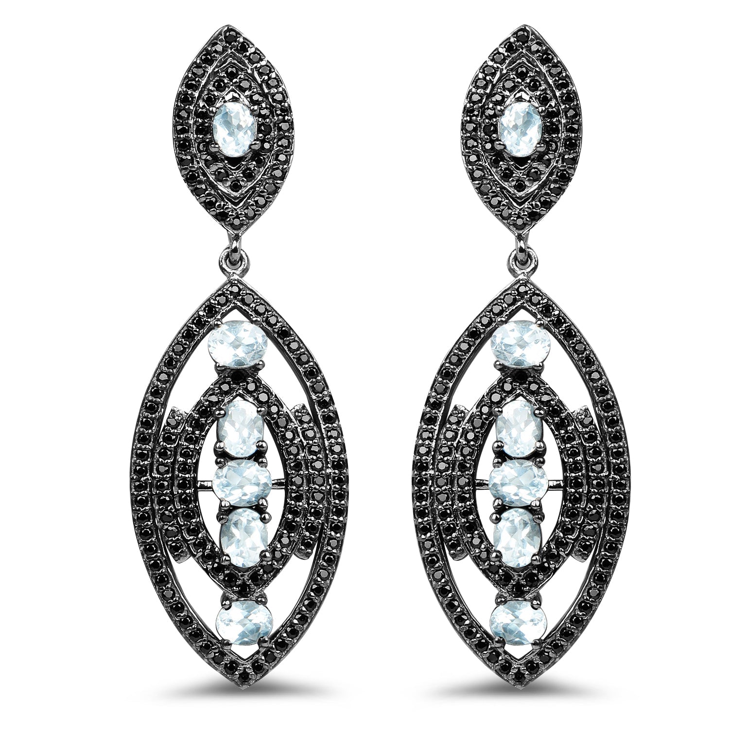 8.80 Carat Genuine Blue Topaz and Black Spinel .925 Sterling Silver Earrings Bids.com