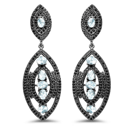 8.80 Carat Genuine Blue Topaz and Black Spinel .925 Sterling Silver Earrings Bids.com