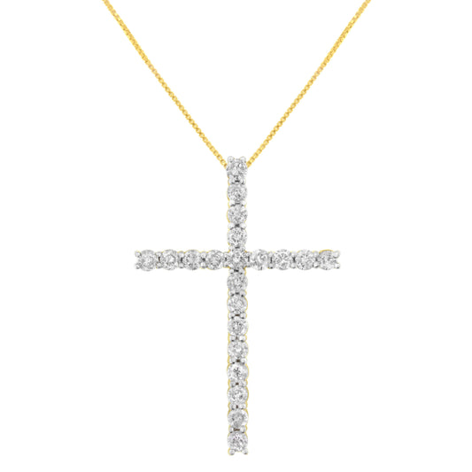 10K Yellow Gold Plated .925 Sterling Silver 4.0 Cttw Round Cut Diamond Cross Pendant Necklace (J-K Color, I1-I2 Clarity) - 18" Bids.com