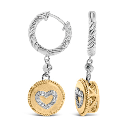 18K Yellow Gold Plated .925 Sterling Silver 1/8 Cttw Diamond Heart Medallion Drop and Dangle Earring (I-J Color, SI1-SI2 Clarity) Bids.com