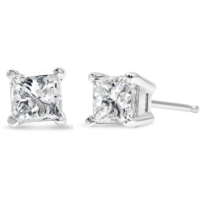 AGS Certified 2/5 Cttw Princess Cut Diamond 14K White Gold 4-Prong Solitaire Square Stud Earrings (L-M Color, I1-I2 Clarity) Bids.com