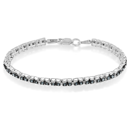 Black Rhodium over .925 Sterling Silver 1.0 Cttw Rose Cut Diamond Double-Link 7" Tennis Bracelet (Blue Color, I1-I2 Clarity) Bids.com