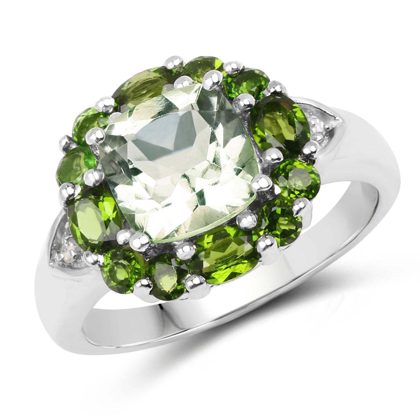3.49 Carat Genuine Green Amethyst, Chrome Diopside & White Topaz .925 Sterling Silver Ring Bids.com