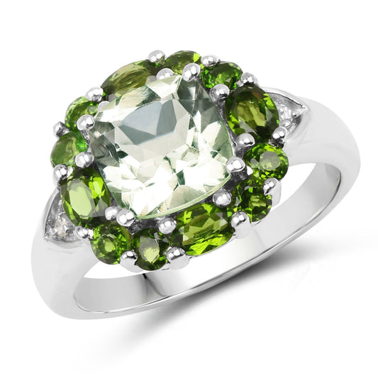 3.49 Carat Genuine Green Amethyst, Chrome Diopside & White Topaz .925 Sterling Silver Ring Bids.com