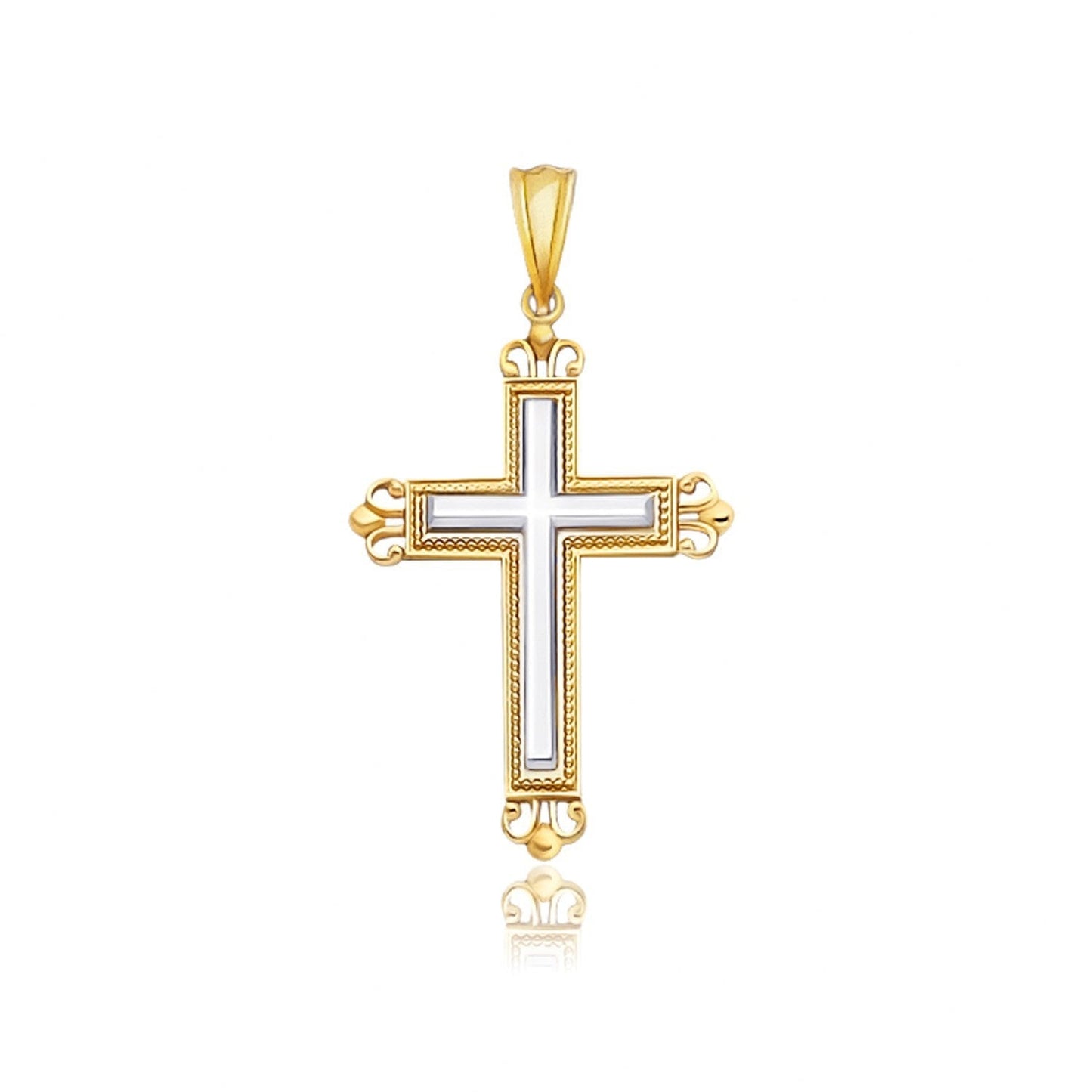 14k Two-Tone Gold Cross Pendant with an Ornate Budded Style Bids.com