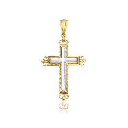 14k Two-Tone Gold Cross Pendant with an Ornate Budded Style Bids.com