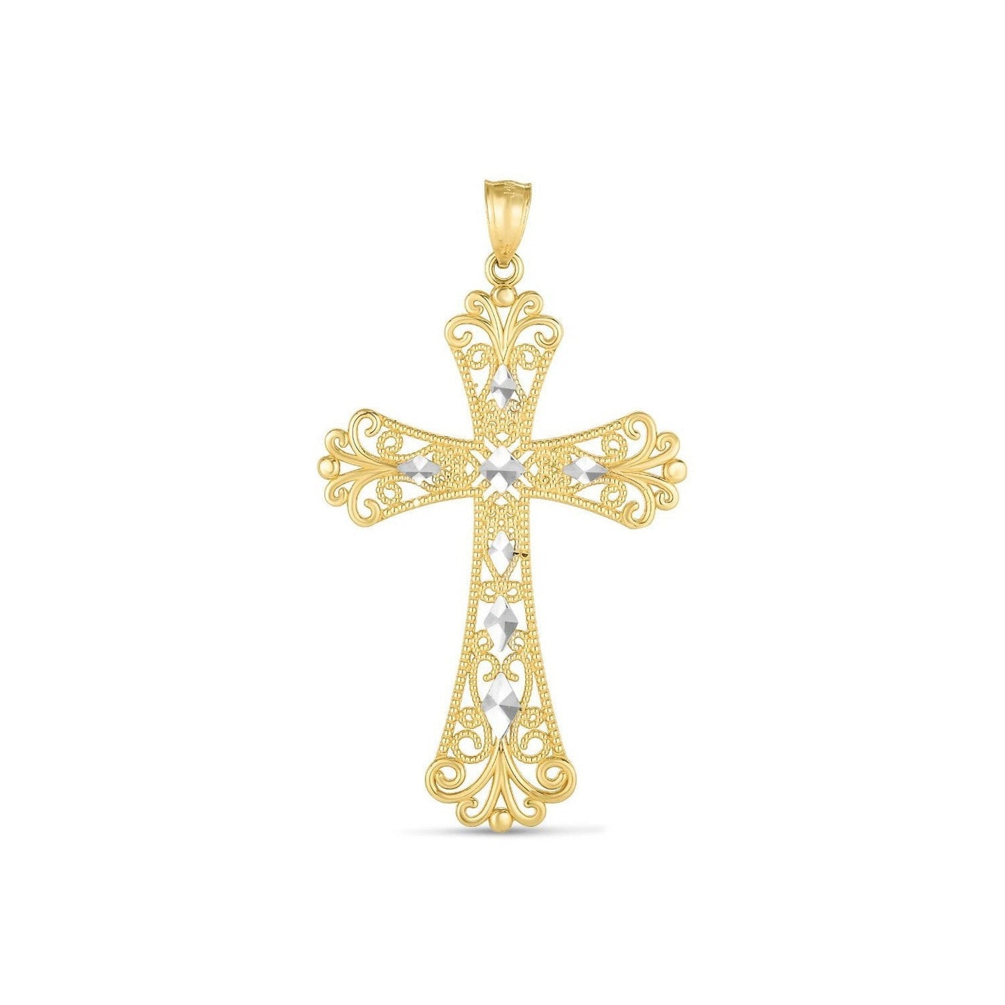 14k Two Tone Gold High Polish Diamond Cut Cross Pendant Bids.com