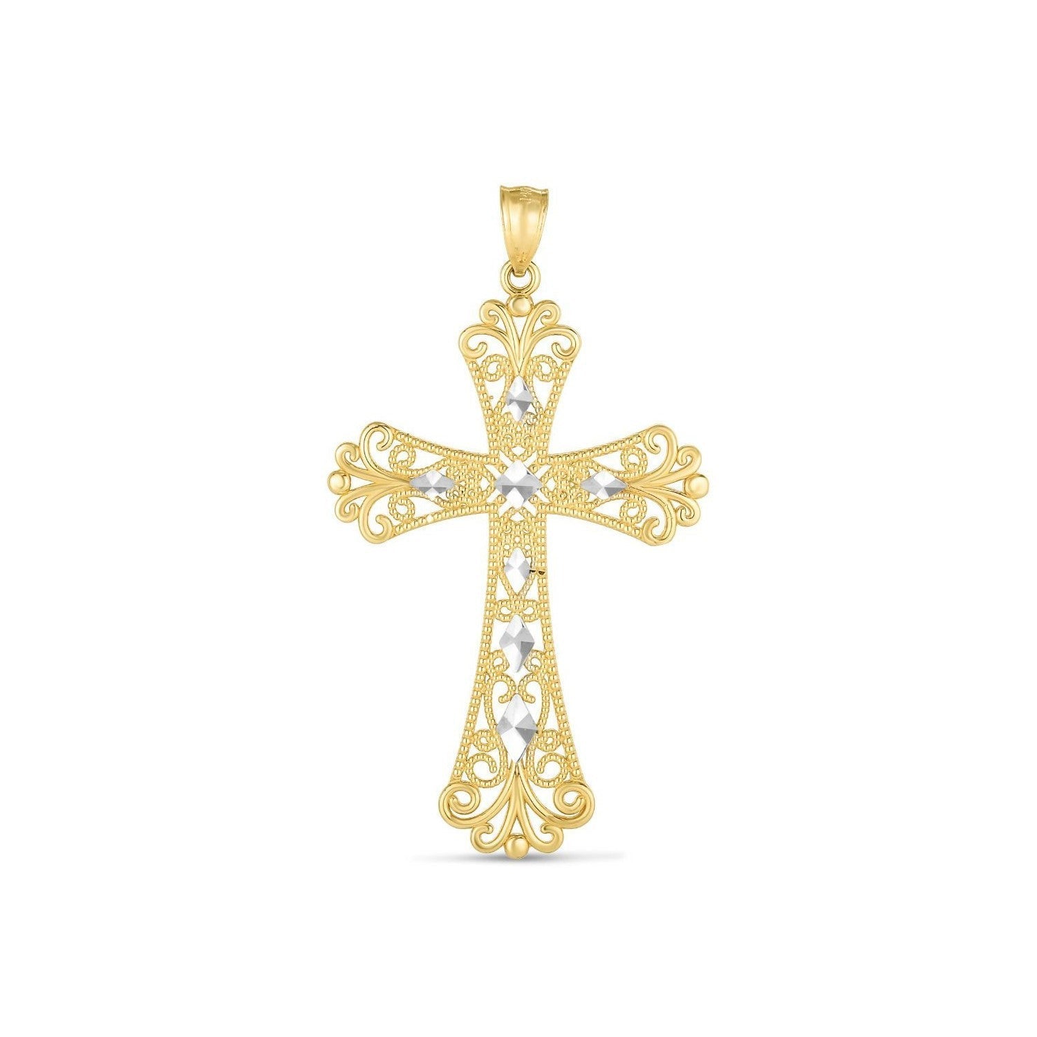 14k Two Tone Gold High Polish Diamond Cut Cross Pendant Bids.com