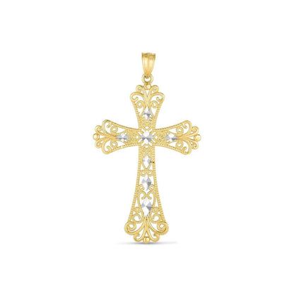 14k Two Tone Gold High Polish Diamond Cut Cross Pendant Bids.com