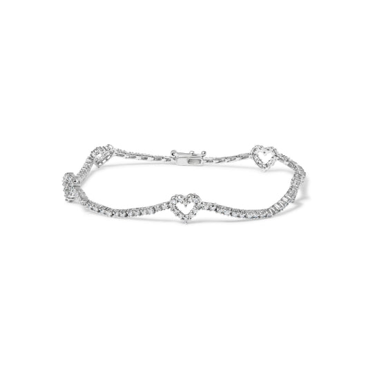 14K White Gold 1 1/2 Cttw Diamond Heart Station Strand Bracelet (H-I Color, I1-I2 Clarity) - 7.5 Inches Bids.com