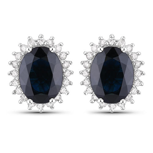 3.32 Carat Genuine Blue Sapphire and White Diamond 14K White Gold Earrings Bids.com
