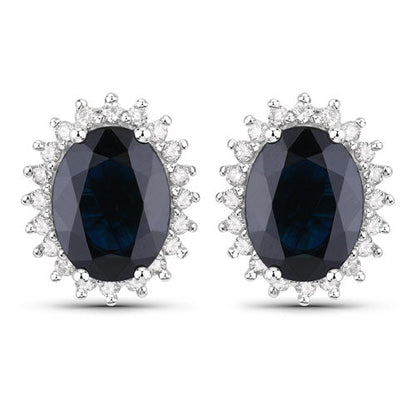 3.32 Carat Genuine Blue Sapphire and White Diamond 14K White Gold Earrings Bids.com