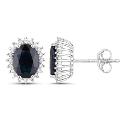 3.32 Carat Genuine Blue Sapphire and White Diamond 14K White Gold Earrings Bids.com