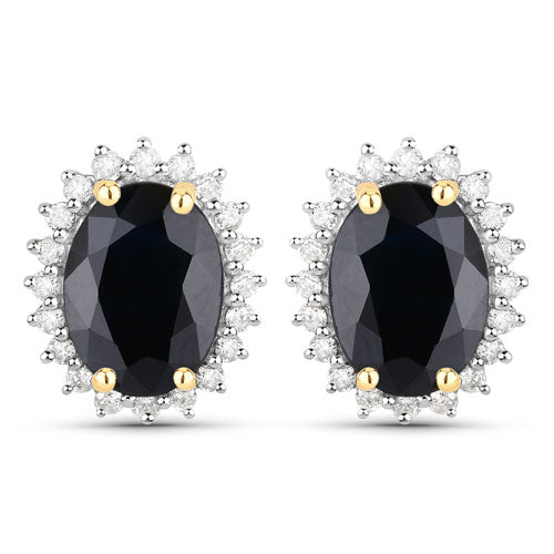 3.32 Carat Genuine Blue Sapphire and White Diamond 14K Yellow Gold Earrings Bids.com