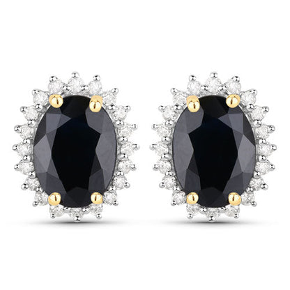 3.32 Carat Genuine Blue Sapphire and White Diamond 14K Yellow Gold Earrings Bids.com