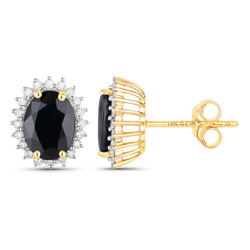 3.32 Carat Genuine Blue Sapphire and White Diamond 14K Yellow Gold Earrings Bids.com