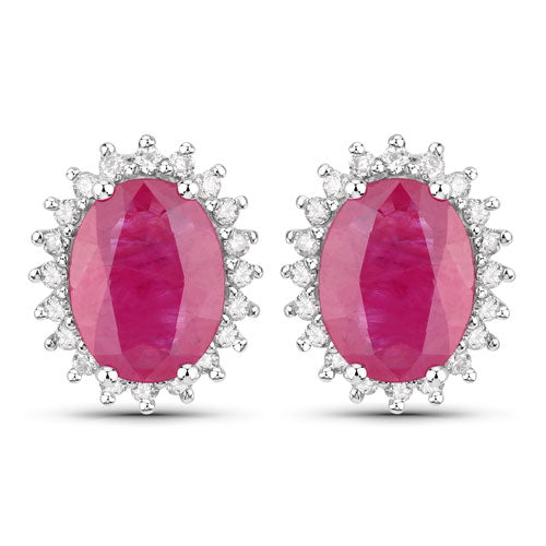 3.14 Carat Genuine Ruby and White Diamond 14K White Gold Earrings Bids.com