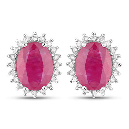 3.14 Carat Genuine Ruby and White Diamond 14K White Gold Earrings Bids.com