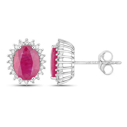 3.14 Carat Genuine Ruby and White Diamond 14K White Gold Earrings Bids.com