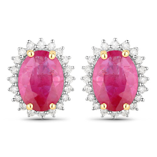 3.14 Carat Genuine Ruby and White Diamond 14K Yellow Gold Earrings Bids.com